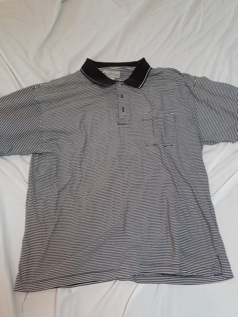 Vintage Grand Slam Black & White Striped Polo, Contrast Collar